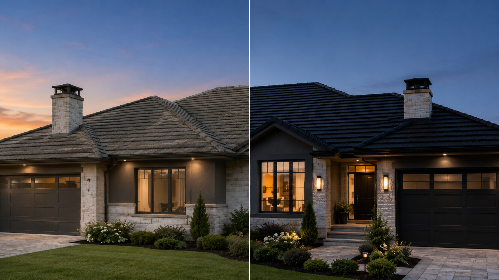 Before-and-after of a restored Colorbond roof in Launceston by Nu Roof Tas